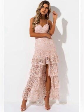 Blush Lace and Ruffle Maxi Dress